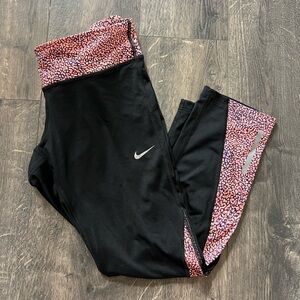 Nike Black, Pink, & Purple Leopard Print Crop Leggings